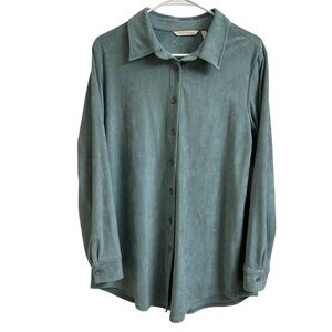 Soft Surroundings Softly Sueded Button Down Shirt Blue Womens Size M Oversized